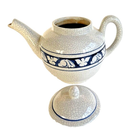 DEDHAM POTTERY The Potting Shed Rabbit Teapot Hand Painted Blue USA Vintage - Picture 4 of 7